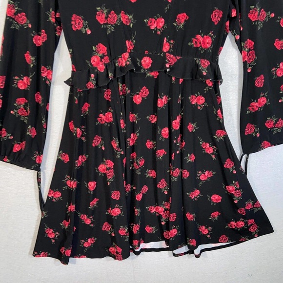 Torrid Dress Womens 0 Black Red Floral Ruffle V Neck Long Sleeve Casual - Picture 10 of 15